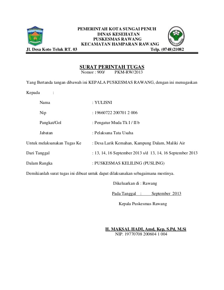 2. Contoh Surat Perintah Tugas Dinas