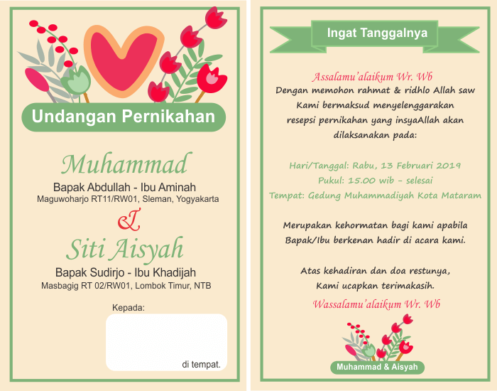 2. Contoh Surat Undangan Pernikahan Sederhana