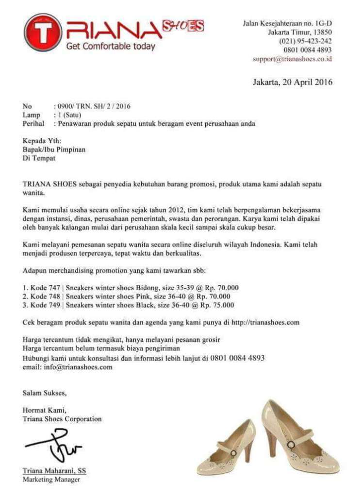 3. Contoh Surat Penawaran Produk Sepatu