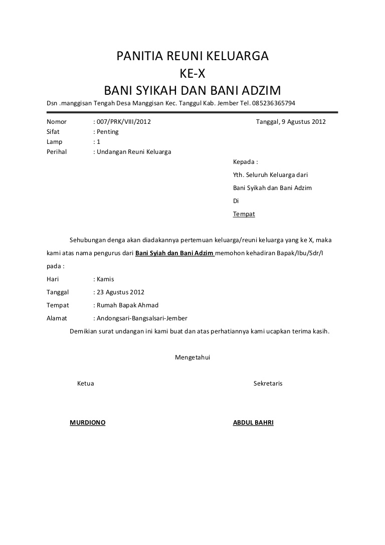 3. Contoh Surat Undangan Reuni Keluarga