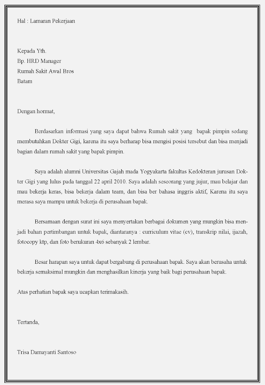 4. Contoh Surat Lamaran Kerja Dokter