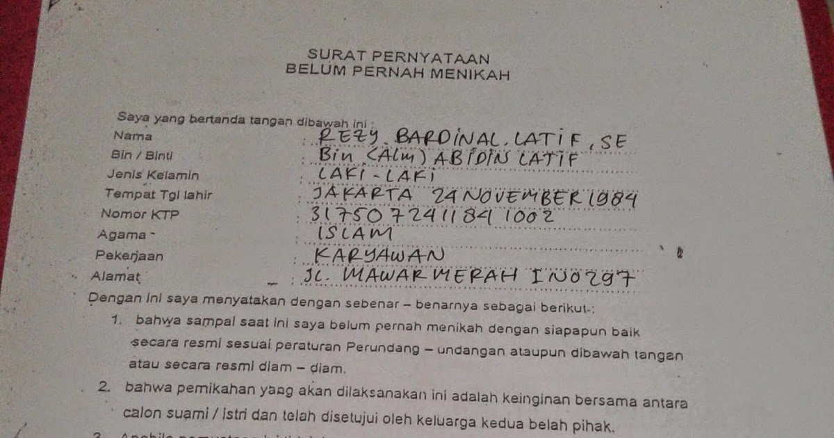 4. Contoh Surat Pernyataan Belum Menikah Tulis Sendiri