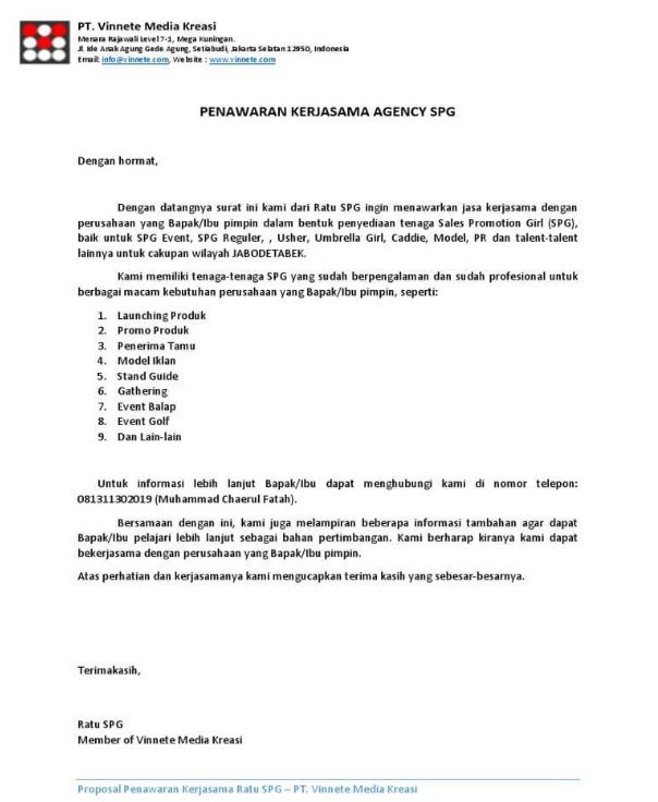 6. Contoh Surat Penawaran Barang Furniture Kantor