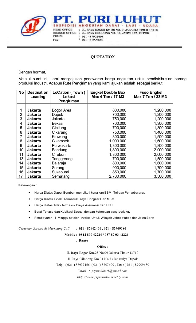 6. Contoh Surat Penawaran Jasa Angkutan Truk