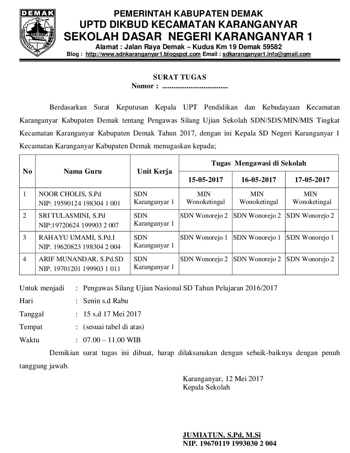 8. Contoh Surat Tugas Mengawas Ujian Sekolah