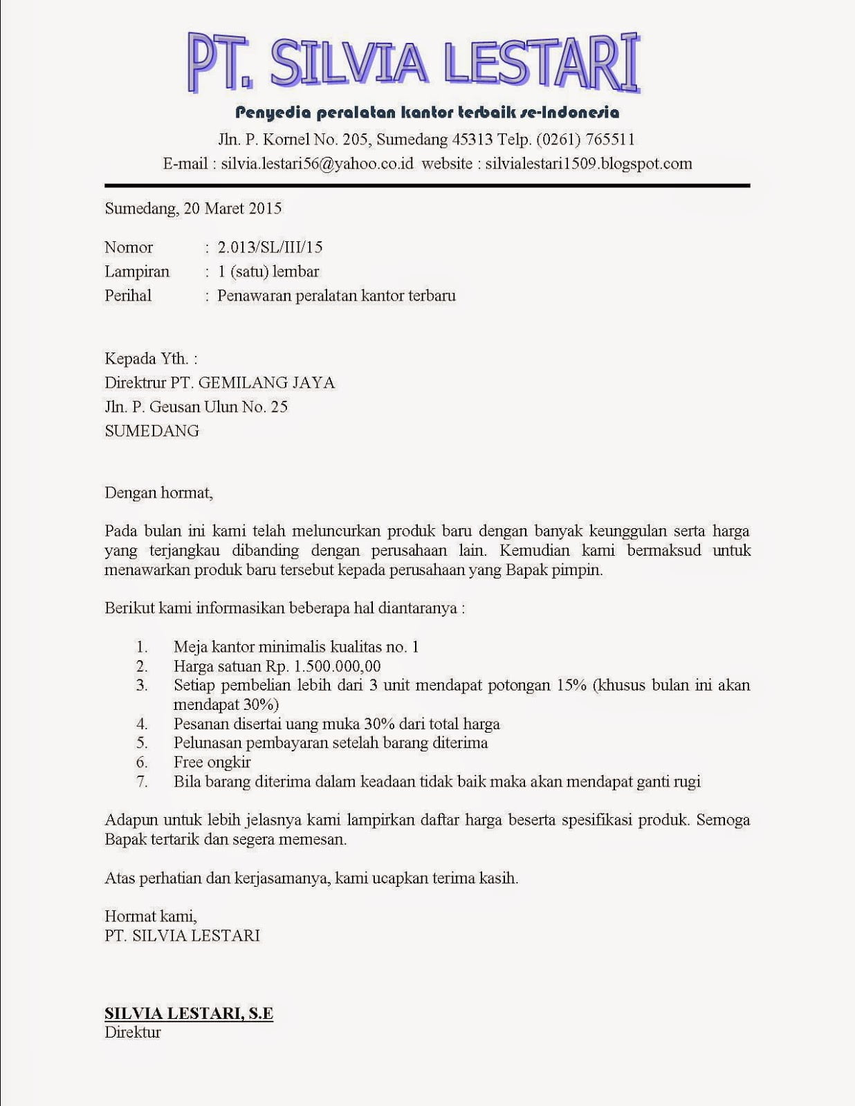 9. Contoh Surat Penawaran Pembelian Produk