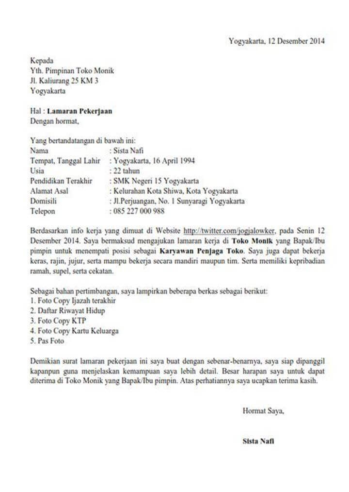 Surat Lamaran Kerja di Toko