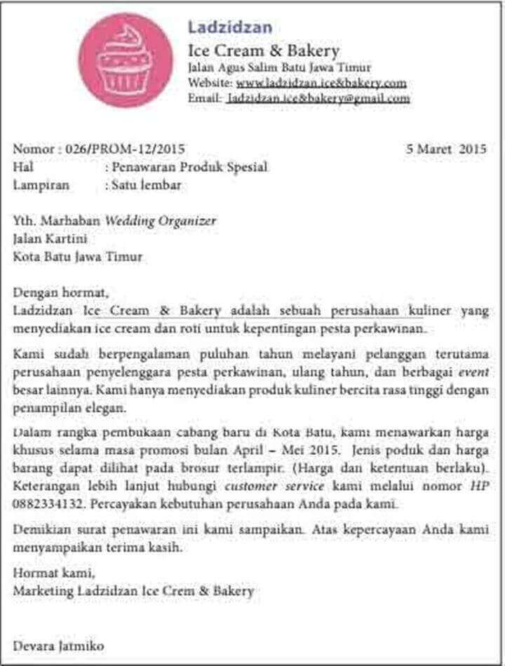 Surat Penawaran Produk Kue