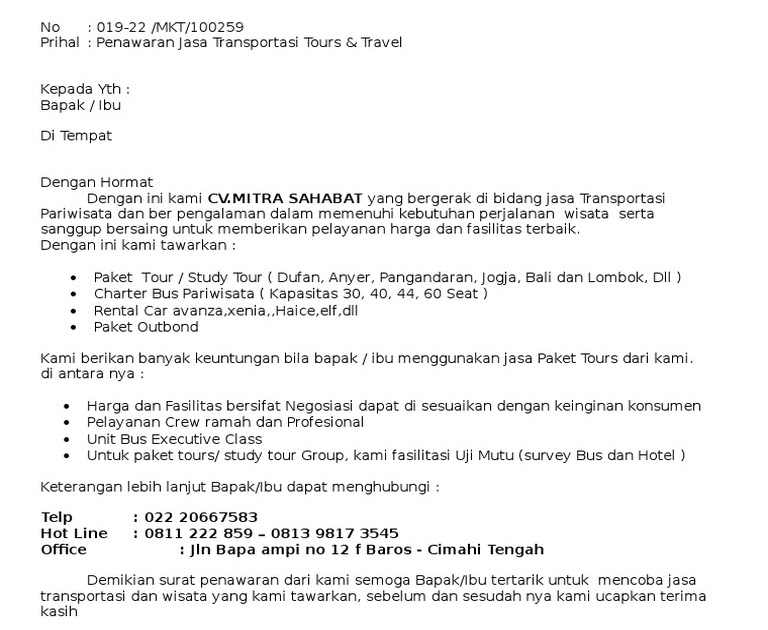 14. Contoh Surat Niaga Penawaran Kerjasama