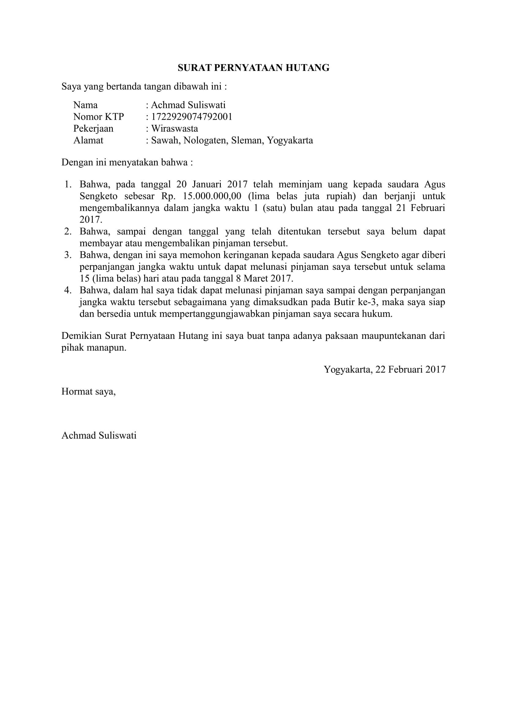 16. Format Surat Pernyataan Hutang