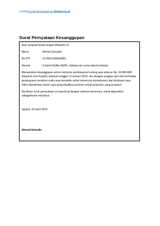 2. Contoh Surat Pernyataan Pekerjaan