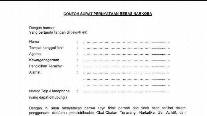 3. Contoh Surat Pernyataan Bebas Narkoba