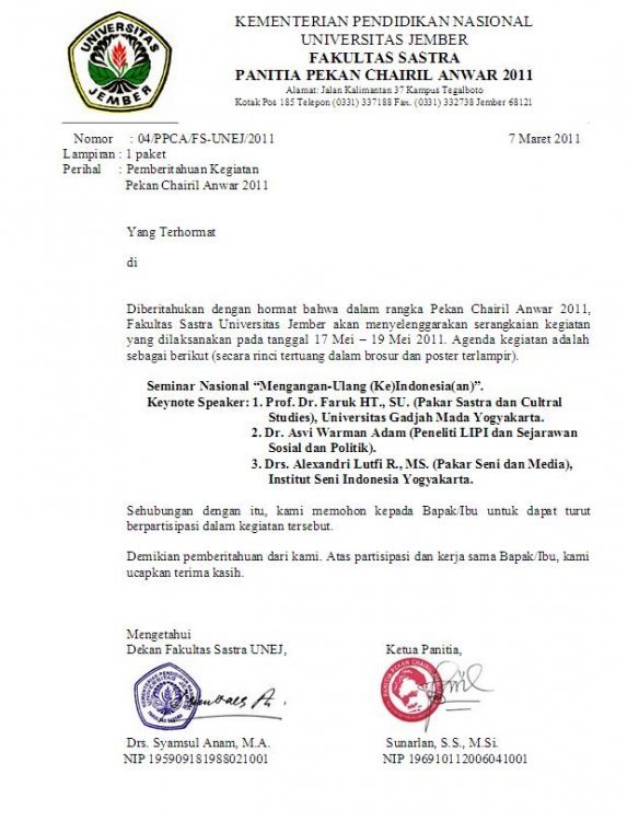 4. Contoh Surat Pengumuman Dinas Kampus Perguruan Tinggi