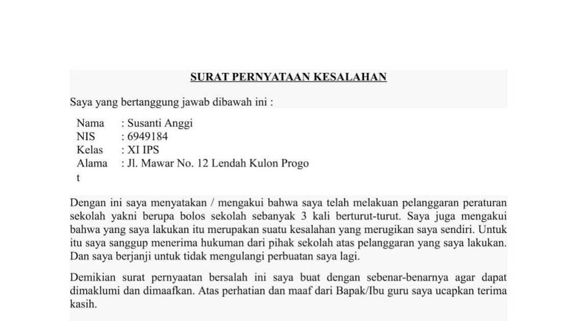 7. Contoh Surat Pernyataan Tidak Mengulangi Kesalahan