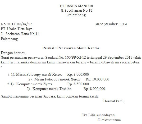 8. Contoh Surat Niaga Pengiriman Barang