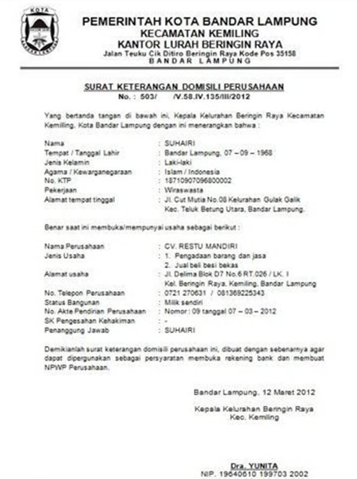 Surat Domisili Untuk NPWP Perusahaan