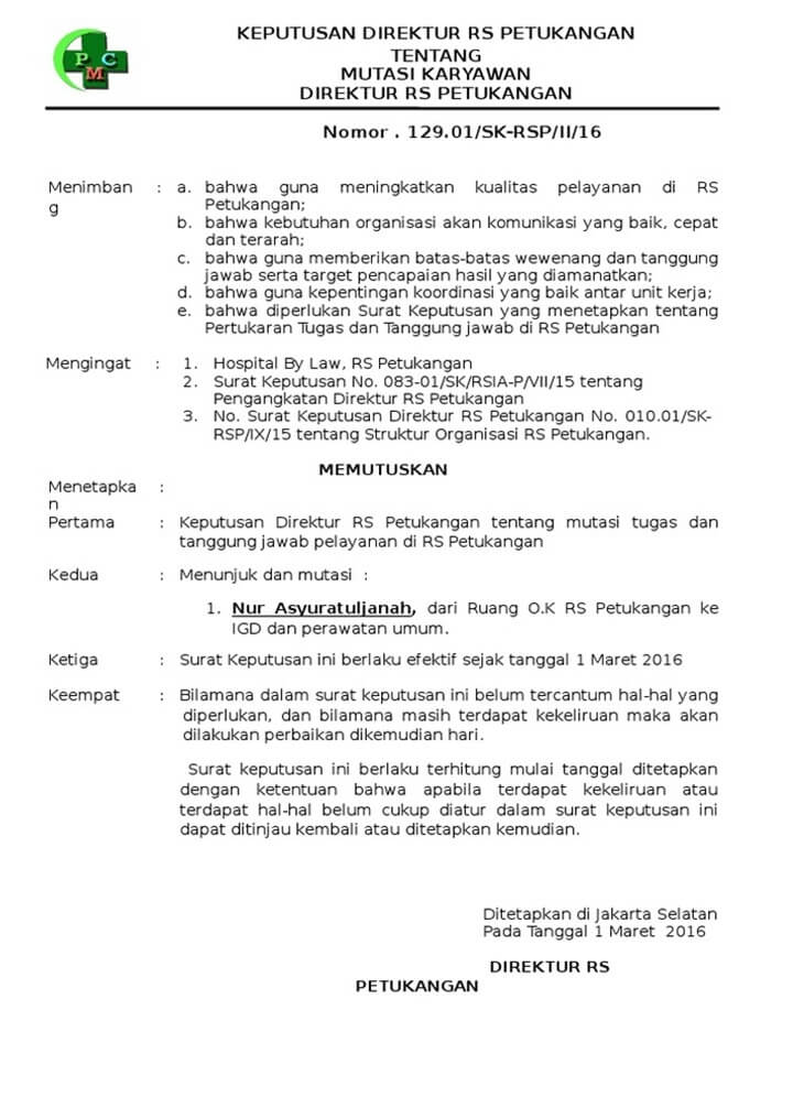 Surat Keputusan Mutasi