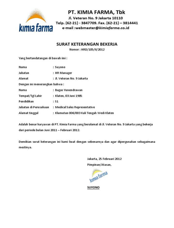 Surat Keterangan Kerja di Apotek