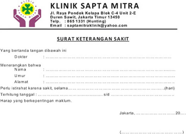 Surat Keterangan Sakit dari Klinik