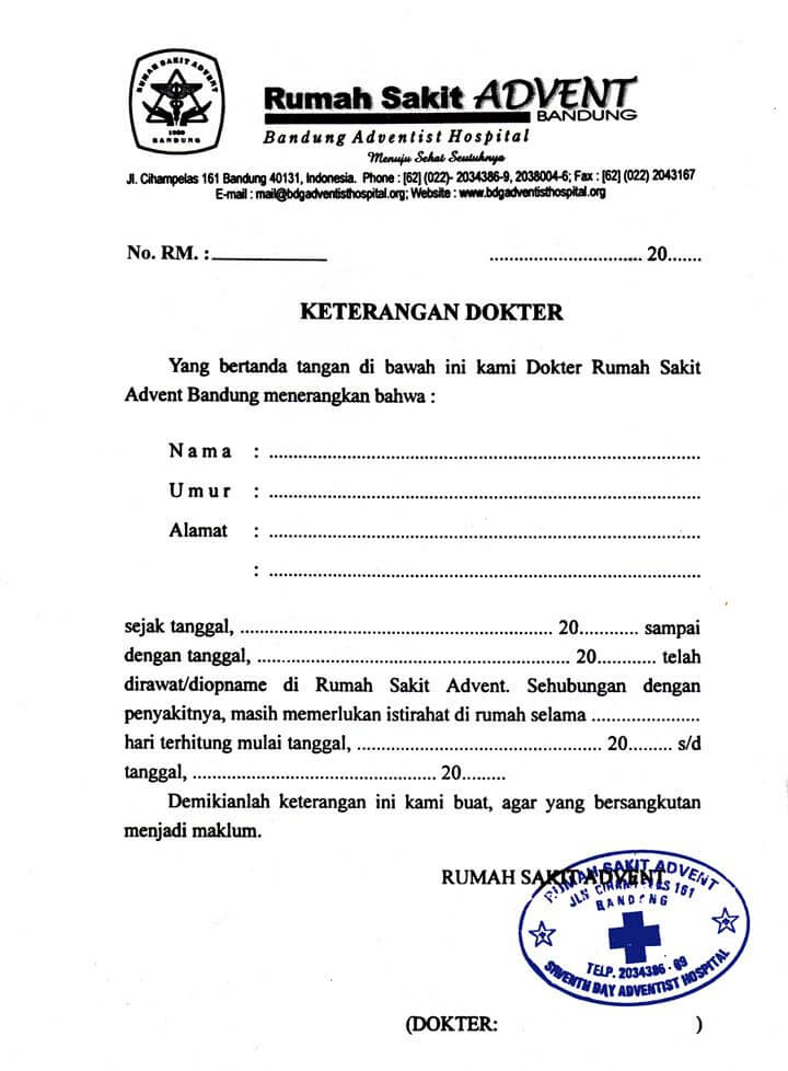 Surat Keterangan Sakit dari Rumah Sakit