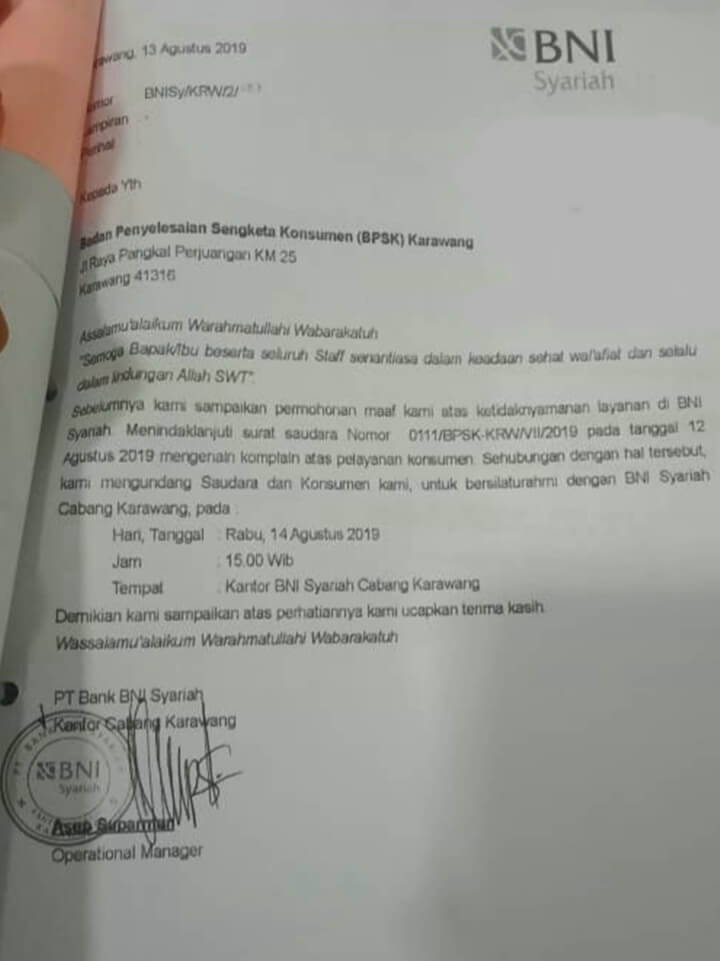 Surat Permohonan Maaf Bank Kepada Nasabah