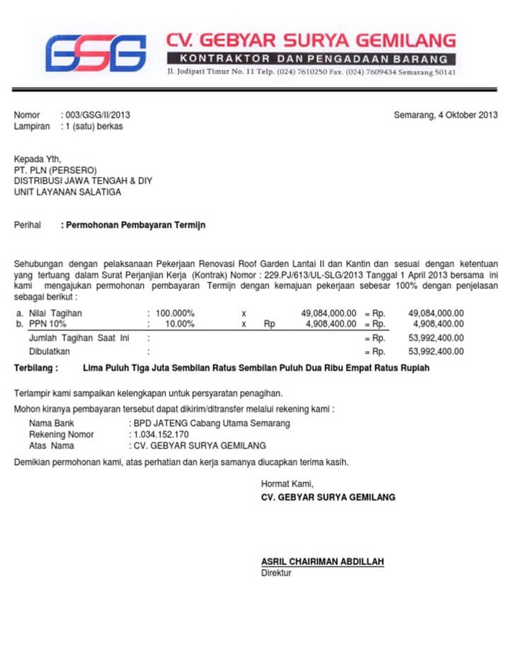 Surat Permohonan Pembayaran