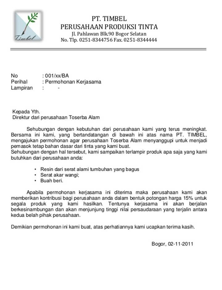 Surat Permohonan Resmi Perusahaan