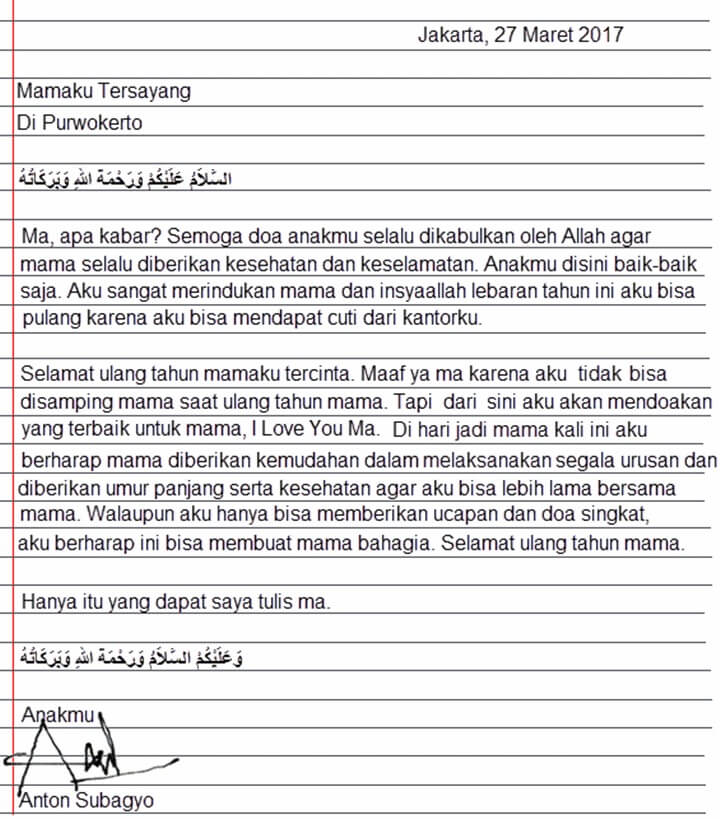 Surat Pribadi Permohonan Maaf Kepada Orang Tua