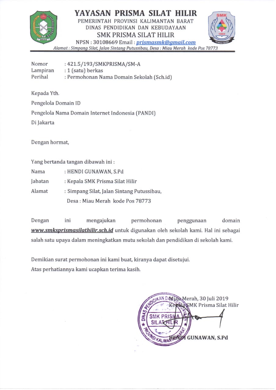 11. Contoh Surat Permohonan Domain Sekolah