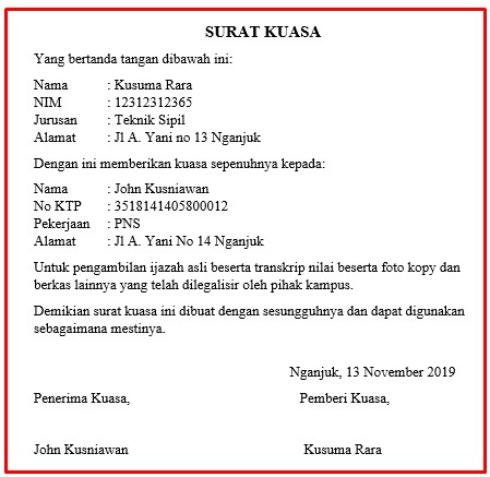 13. Contoh Surat Kuasa Pengambilan Ijazah Kuliah