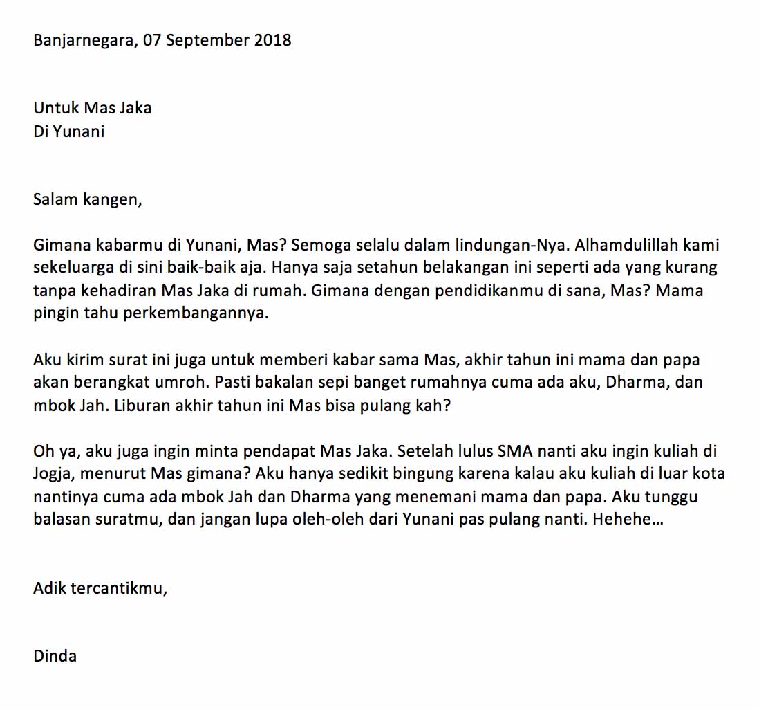 16. Contoh Surat Pribadi Pendek Untuk Sahabat Baik