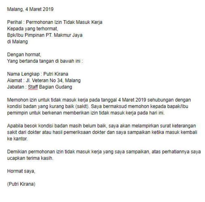 4. Contoh Surat Izin Tidak Masuk Kerja Karena Acara