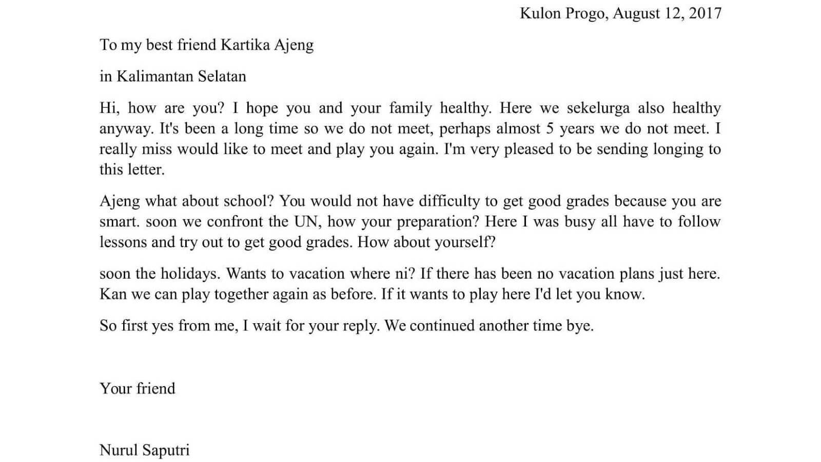 5. Contoh Surat Tidak Resmi Dalam Bahasa Inggris Untuk Teman Kepada Ibu