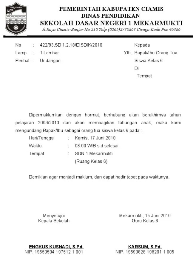 6. Contoh Surat Resmi Sekolah SD