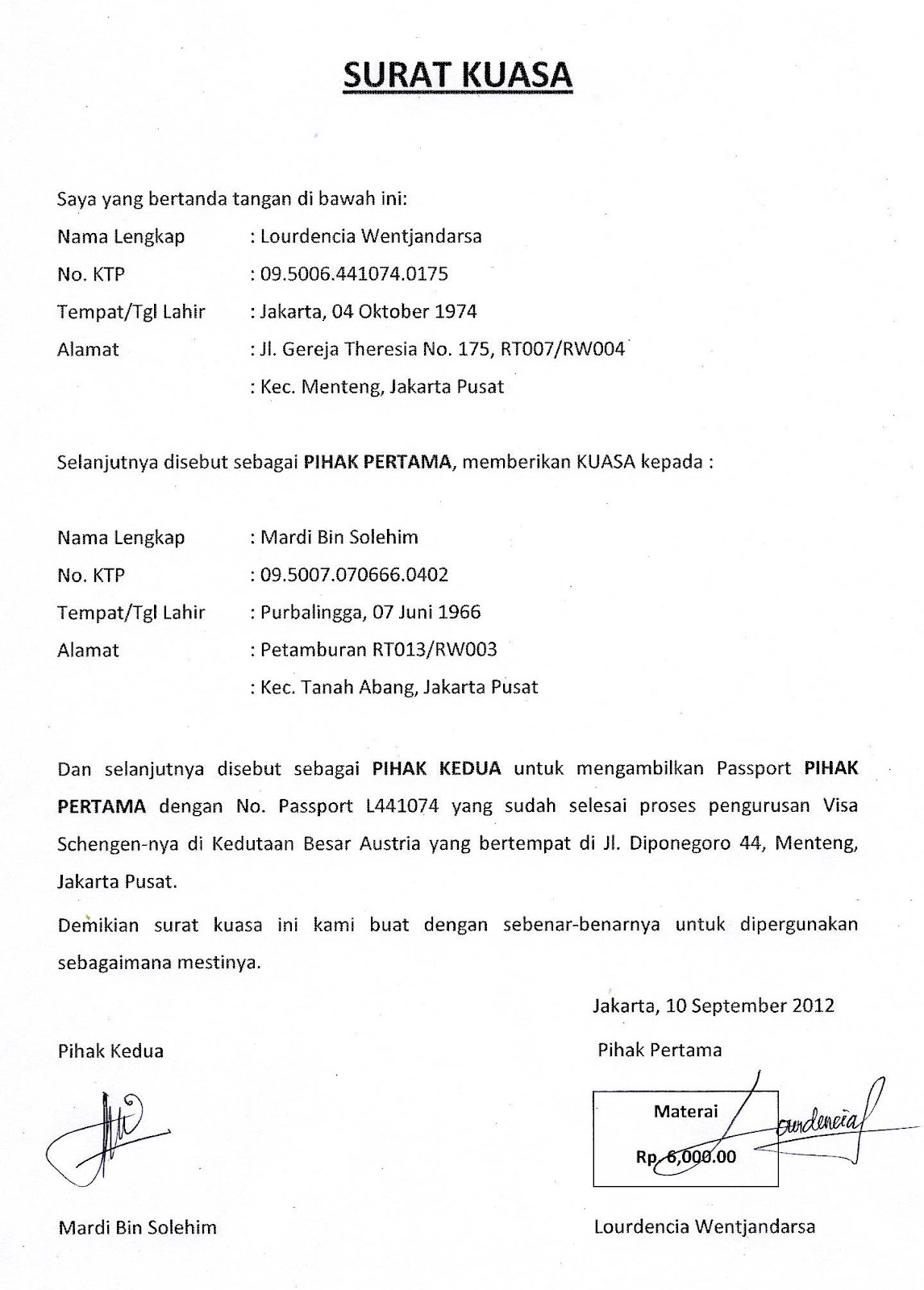 9. Contoh Surat Kuasa Pengambilan Paspor