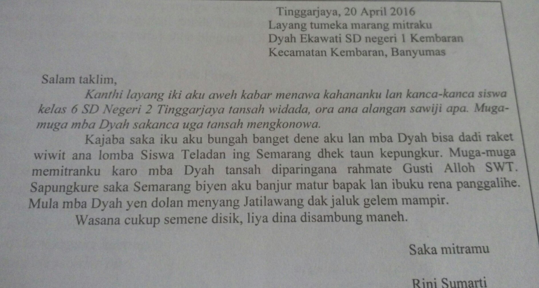 Contoh Surat Pribadi Untuk Sahabat Dalam Bahasa Jawa