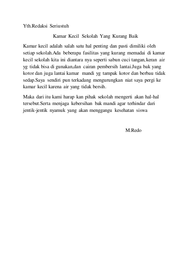 10. Contoh Surat Pembaca Tentang Fasilitas Mushola Di Lingkungan Sekolah