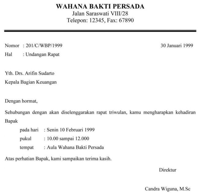 12. Contoh Surat Dinas Resmi Undangan Rapat Perusahaan