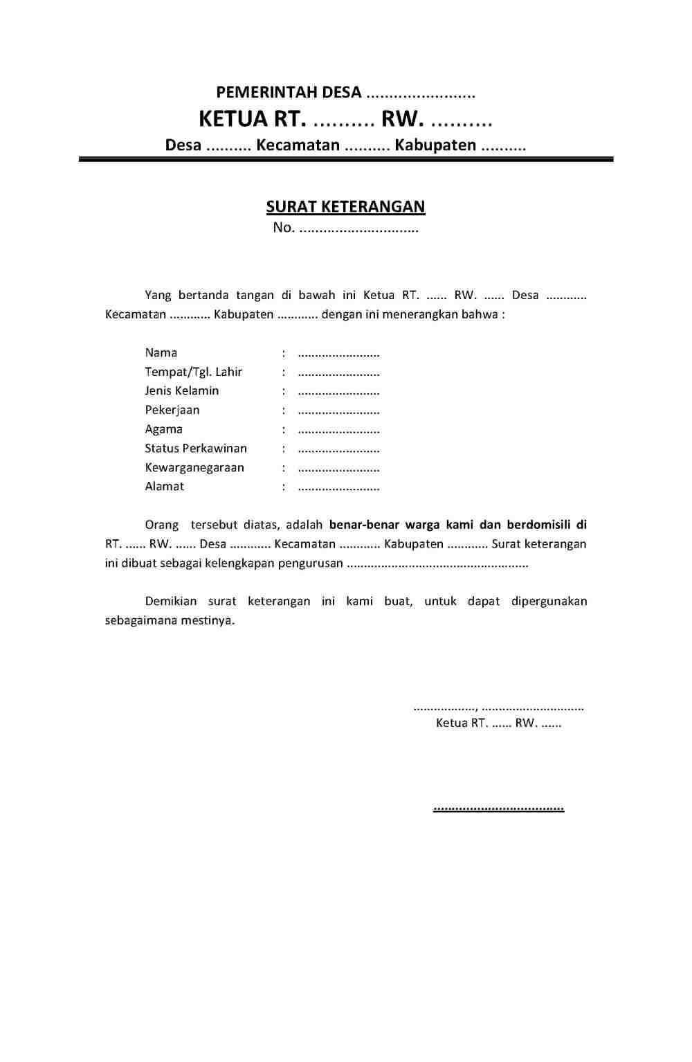 12. Contoh Surat Keterangan Domisili RT