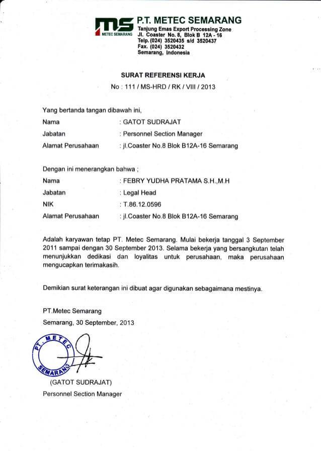 3. Contoh Surat Referensi Kerja Karyawan