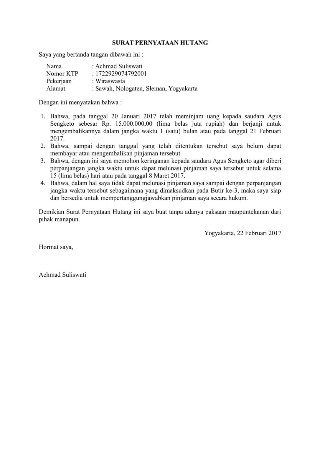 16+ Contoh Surat Pernyataan Hutang Piutang Lengkap - Manjakan.com