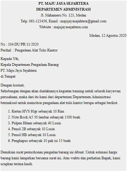 Sample Surat Permohonan